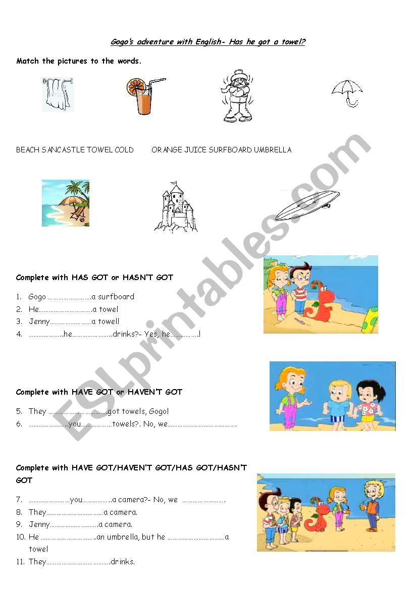 Gogos adventure with English worksheet