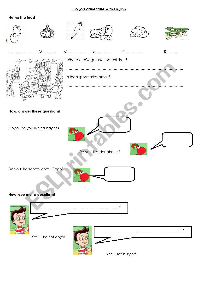 Gogos adventure with English worksheet