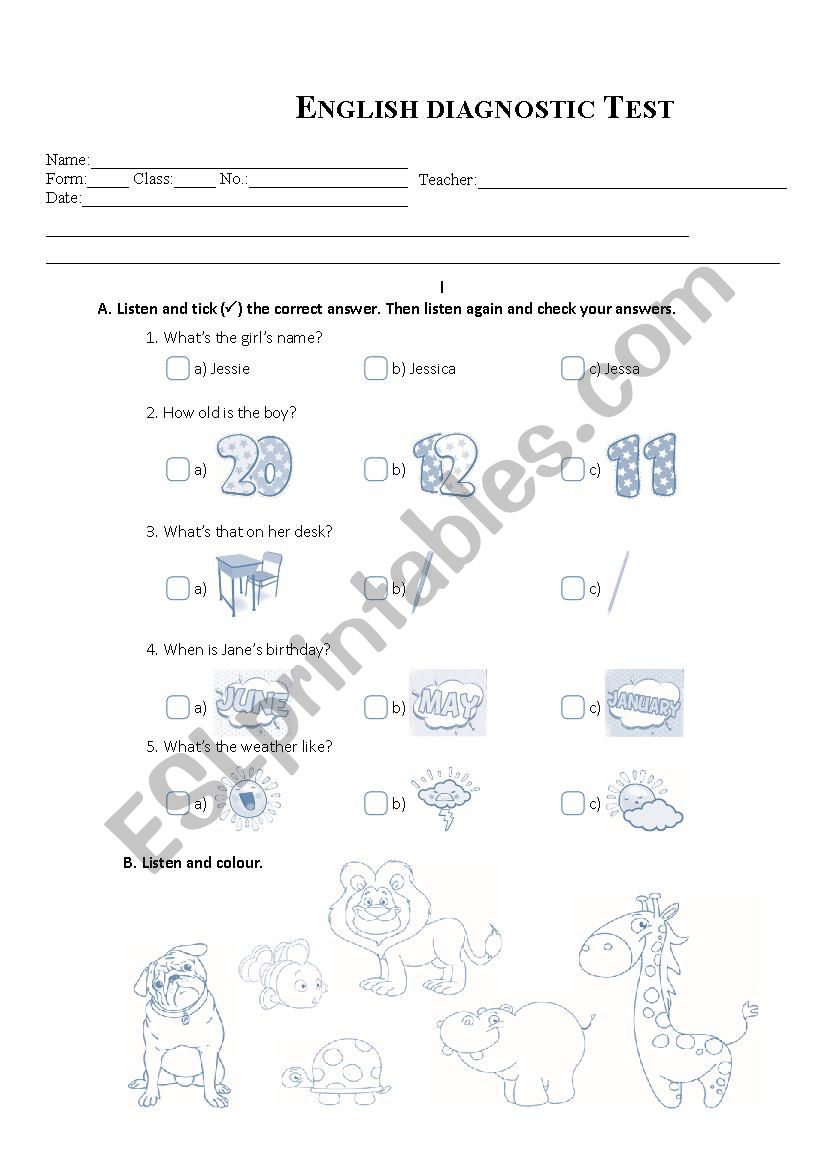 English Diagnostic Test worksheet