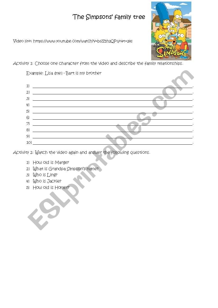 The Simpsons worksheet