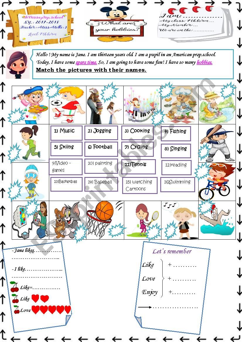 Hobbies worksheet