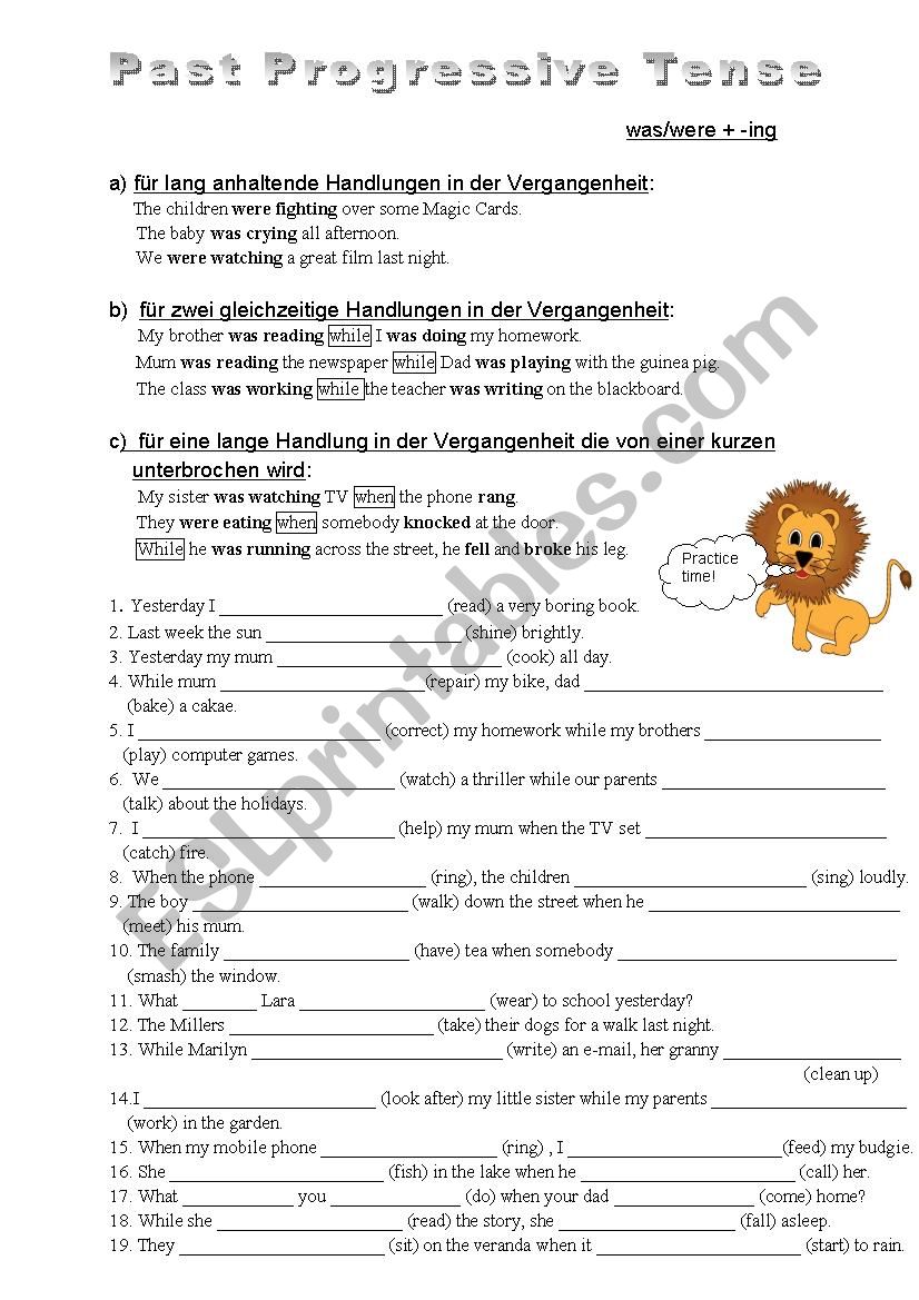 Past Progressive Tense worksheet