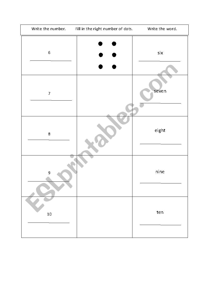 Number --   Dots   --  Word worksheet