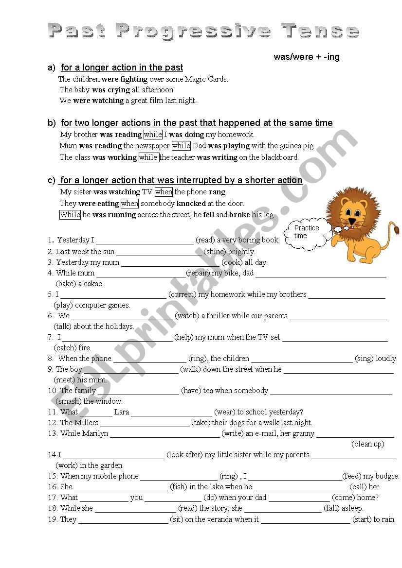 Past Progressive Tense worksheet