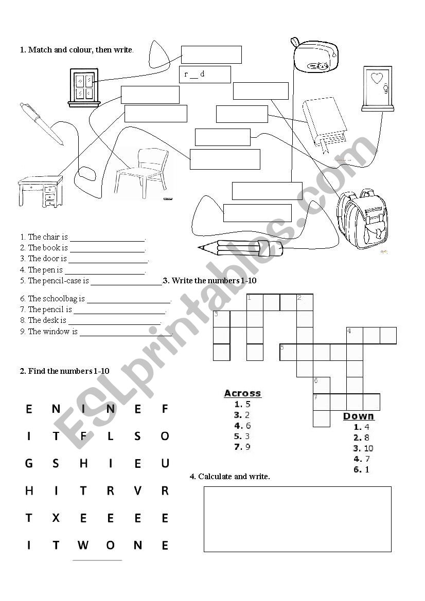 Numbers and colours worksheet