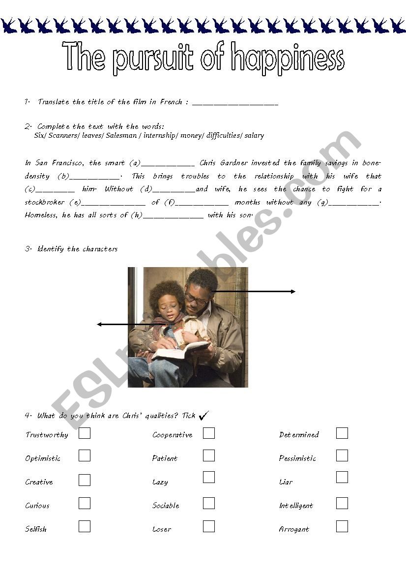 The pursuit of Happyness worksheet