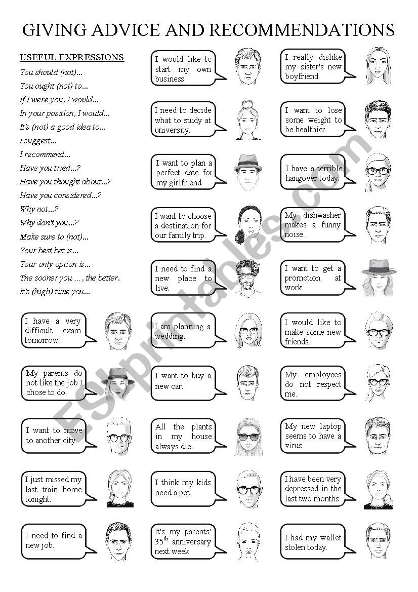 Giving advice worksheet