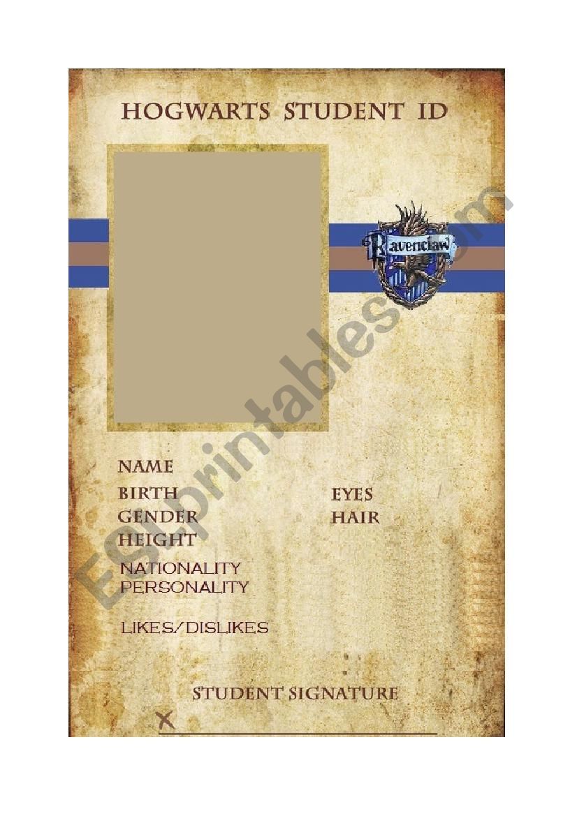 Harry Potter student card - Ravenclaw