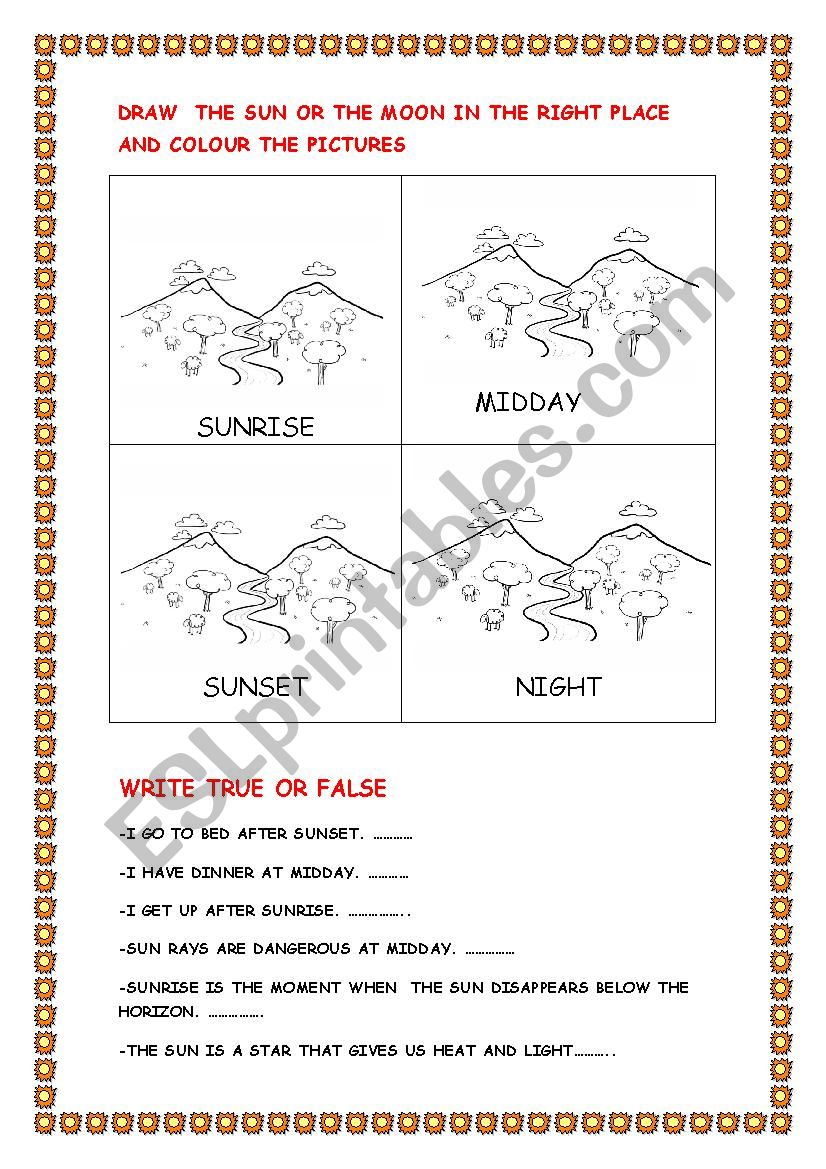 DAY, NIGHT, SUN, MOON worksheet