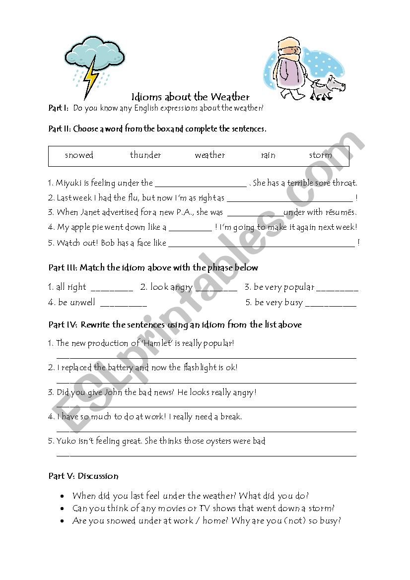 IDIOMS ABOUT WEATHER worksheet