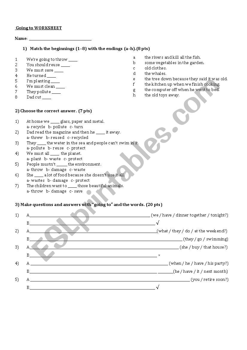 Going to - Worksheet worksheet