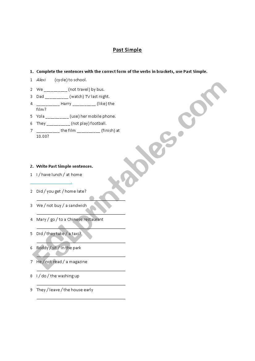 Past Simple exercises worksheet