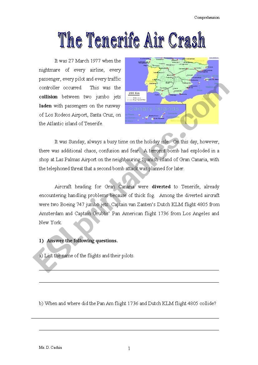 The Tenerife Air Crash worksheet