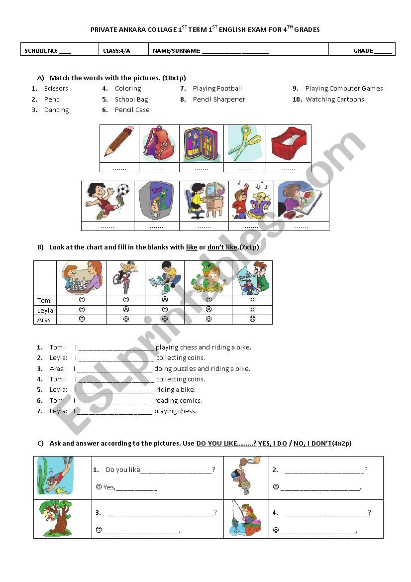 elementary Midterm worksheet