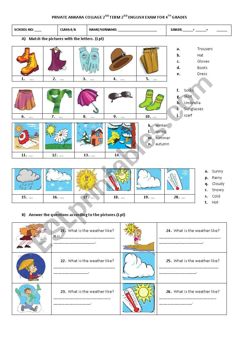 elementary Midterm worksheet