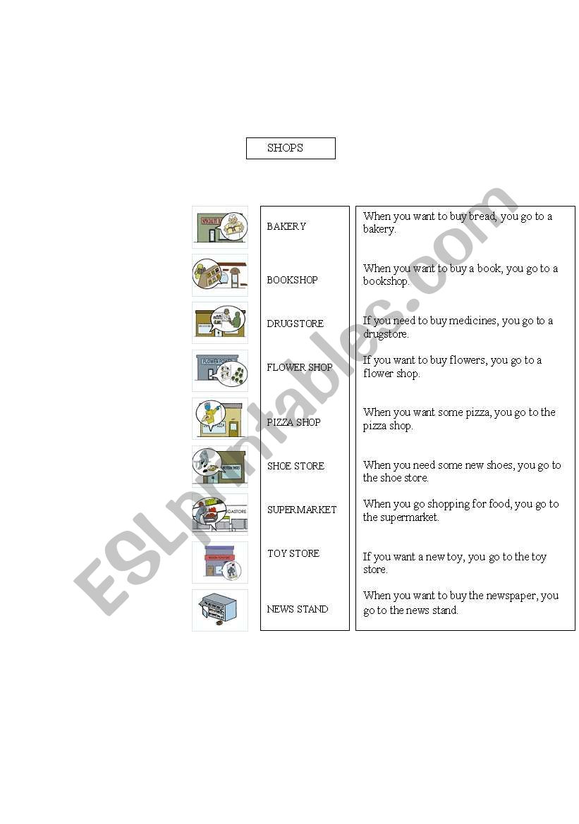 Shops worksheet