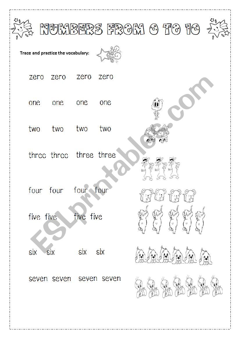 NUMBERS FROM 0 TO 10 worksheet