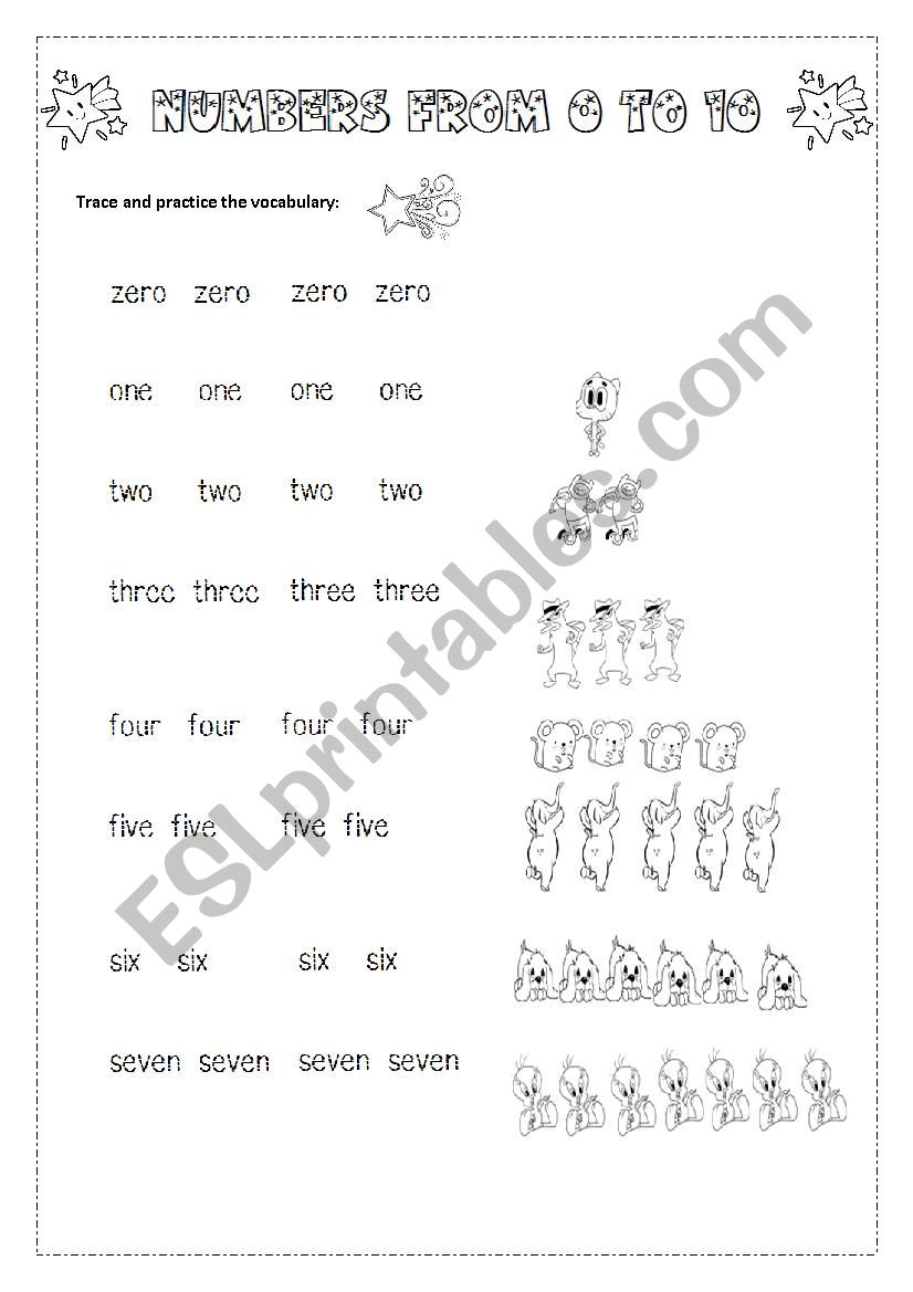 NUMBERS FROM 0 TO 10 worksheet