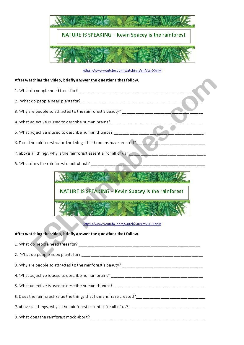 Listening - The Rainforest worksheet