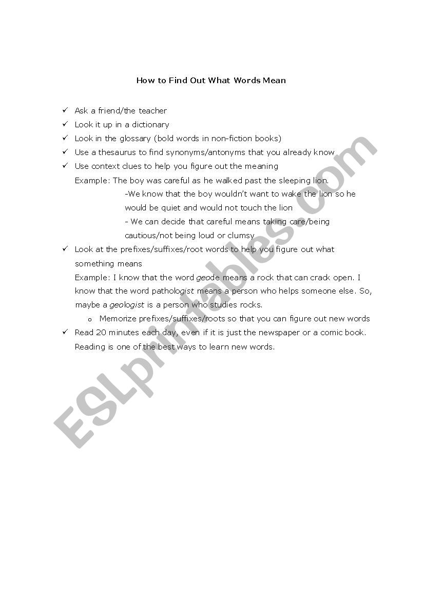 How to Learn Vocabulary worksheet