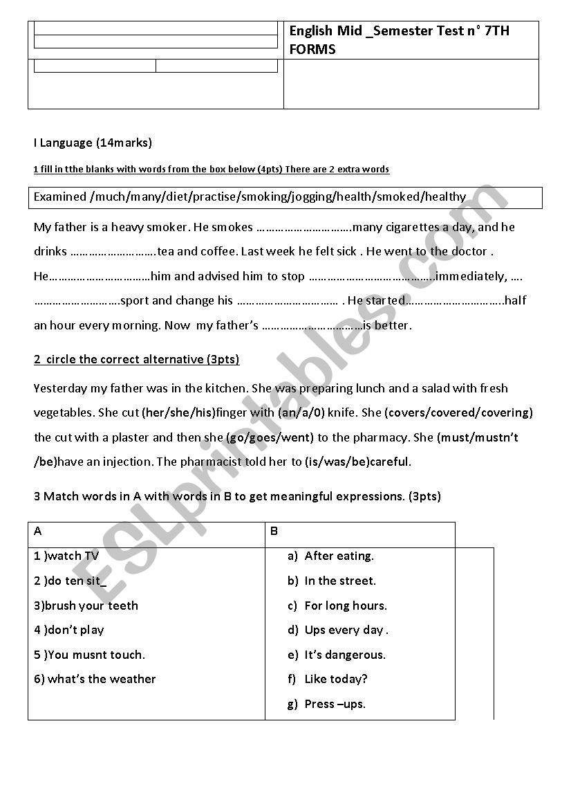 English Mid _ Semester Test 2 7th forms