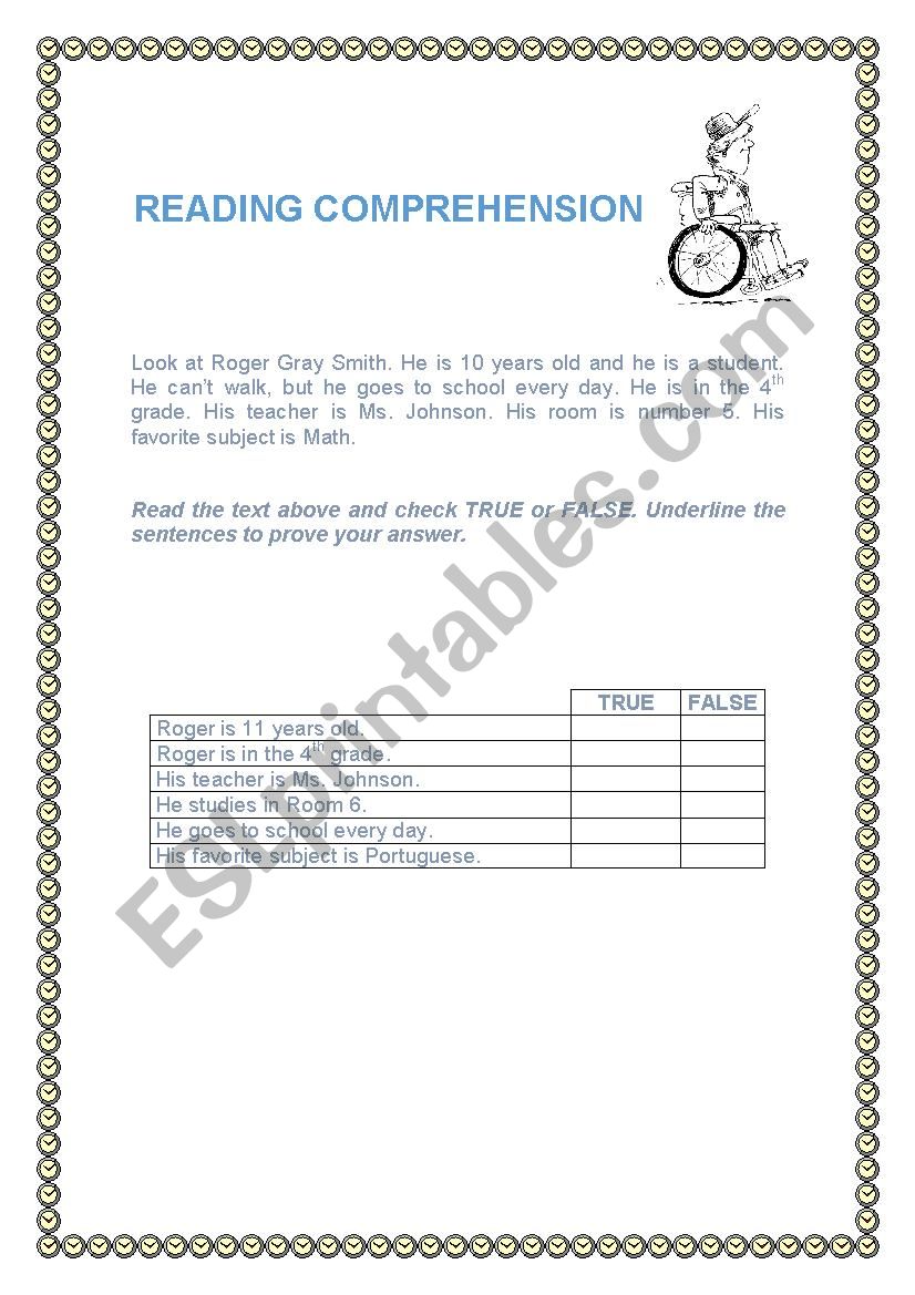 READING COMPREHENSION worksheet