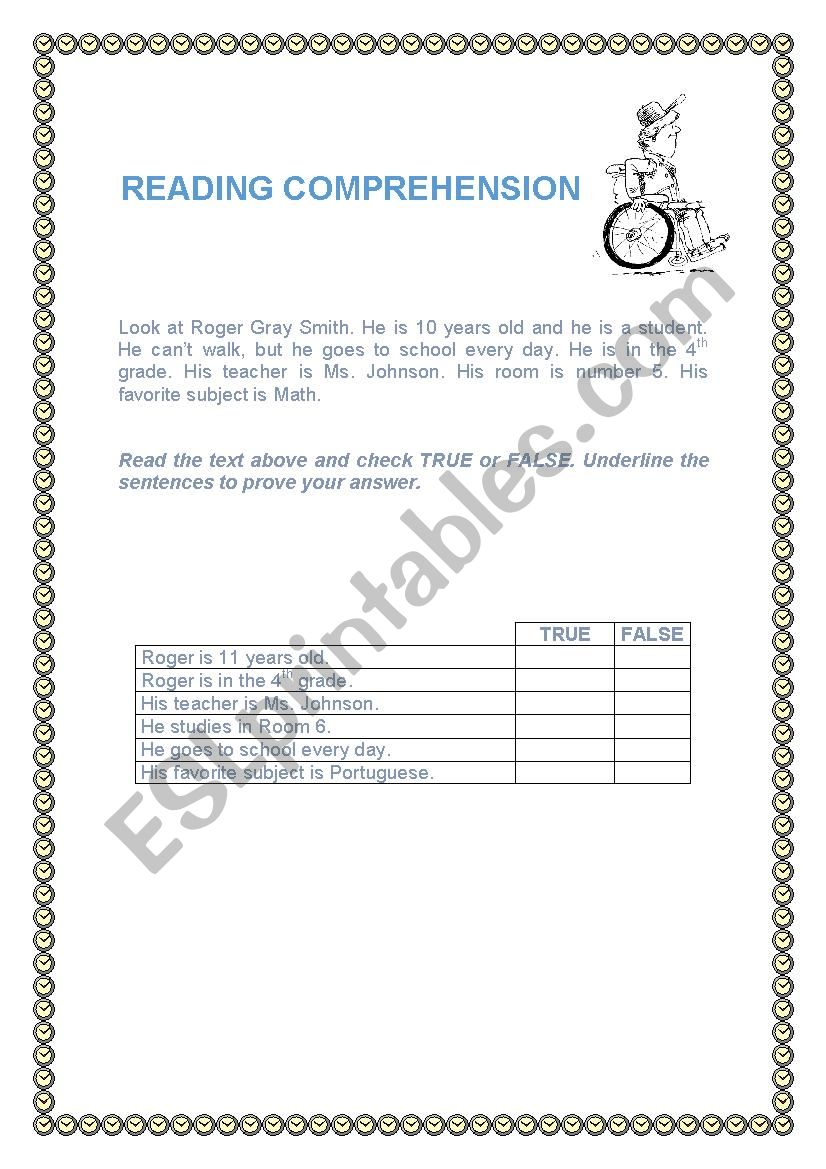 READING COMPREHENSION worksheet