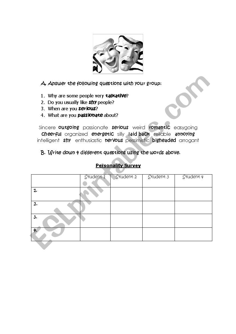 Different Personalities worksheet