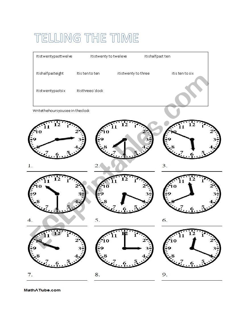 practice telling the time worksheet