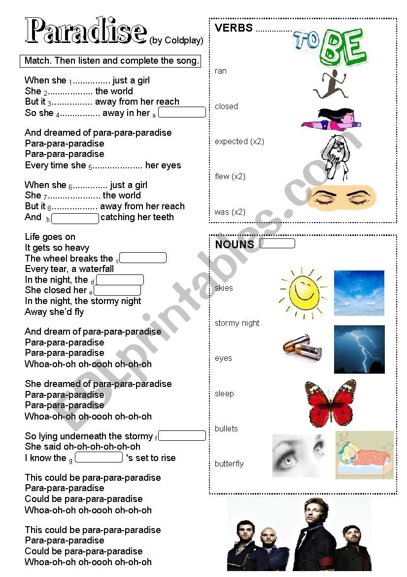 Coldplay Paradise Lyrics - ESL worksheet by isabelaaadias