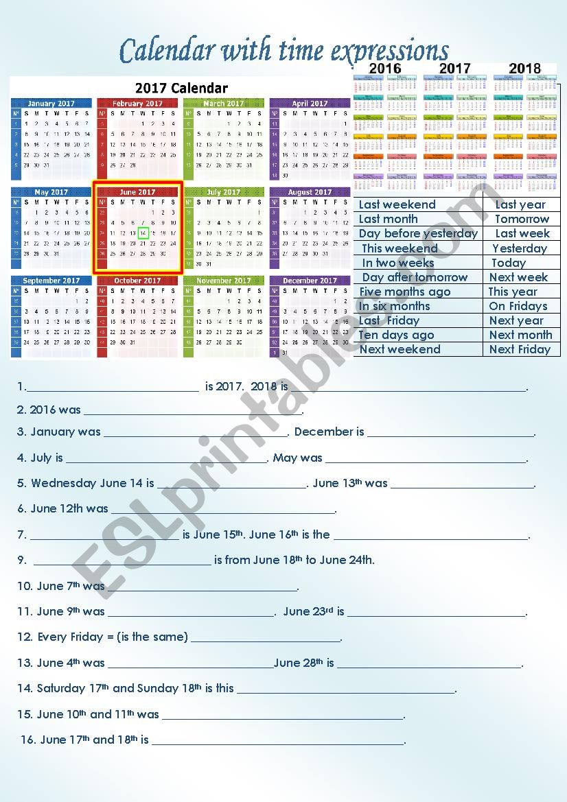 Time expressions worksheet