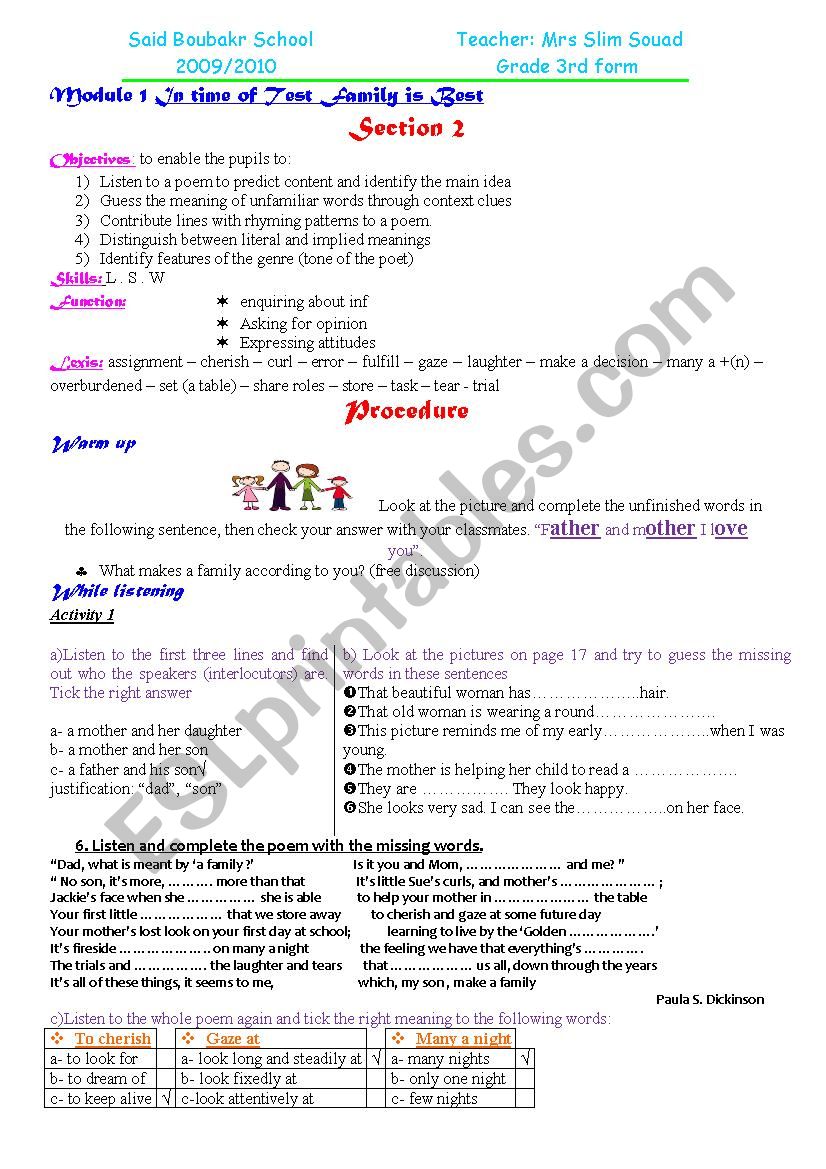LESSON PLAN UNIT 1 SECTION 2 THIRD FORM TUNISIAN PROGRAM LESSON PLAN UNIT 1 SECTION 2 THIRD FORM TUNISIAN PROGRAM