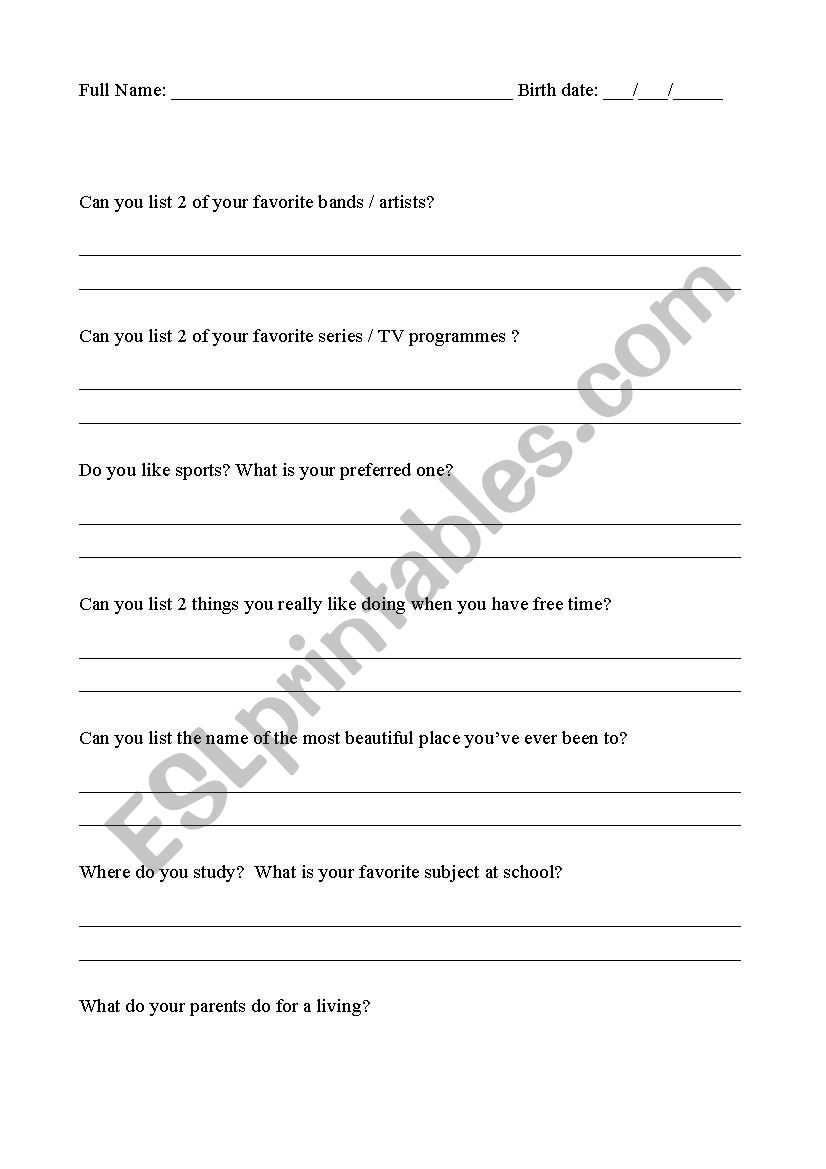 Know your students - ESL worksheet by nortonmv