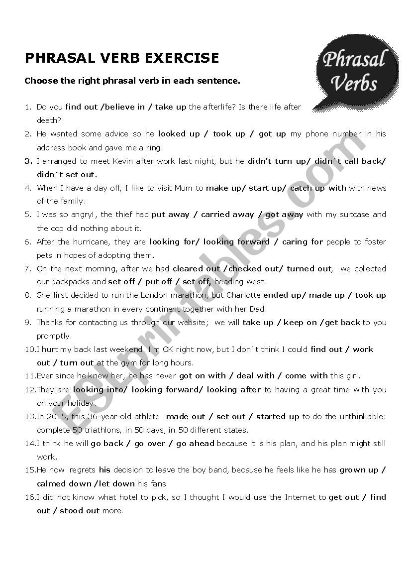 Phrasal Verb Revision worksheet