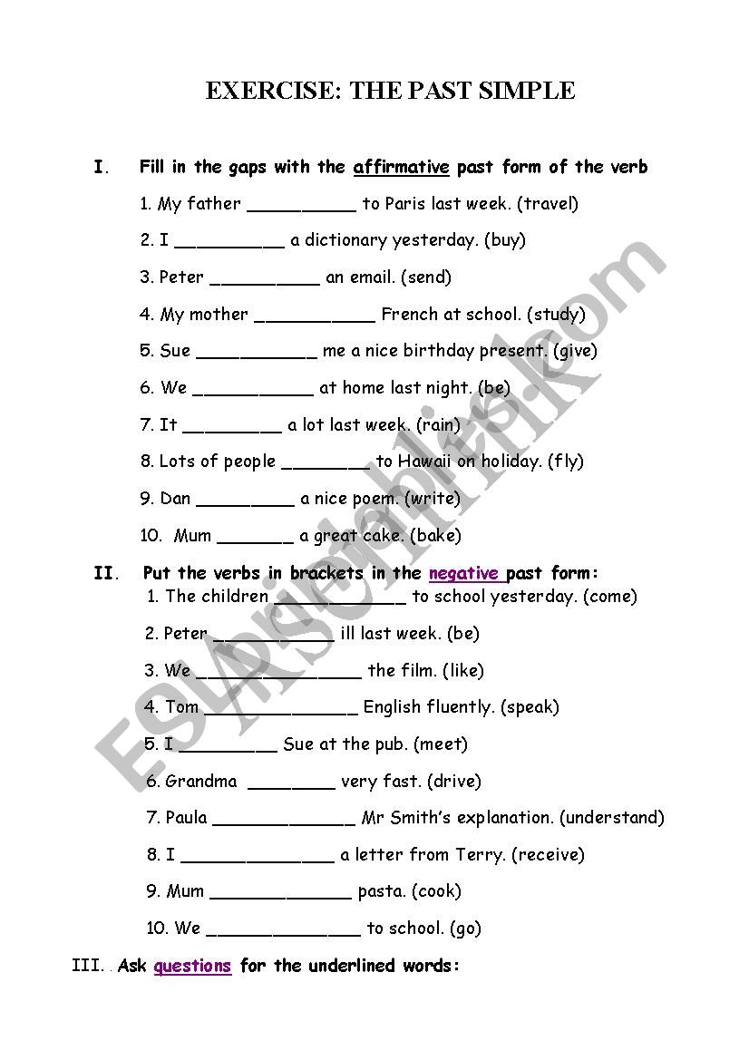 EXERCISE THE PAST SIMPLE worksheet