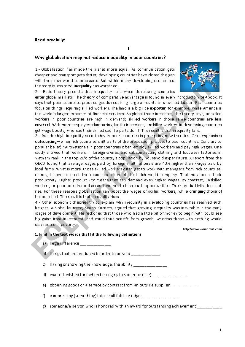 Globalisation - test worksheet