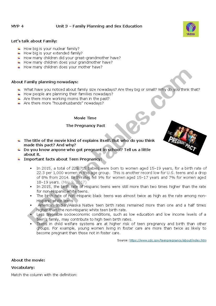 The Pregnancy Pact Movie worksheet