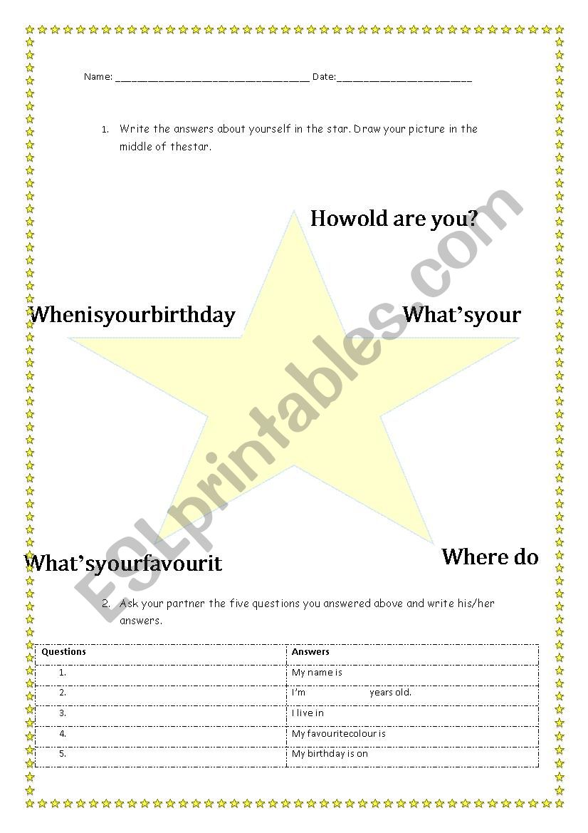 Introducing myself worksheet