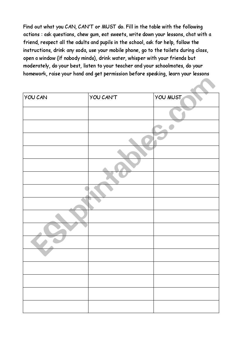 Classroom rules worksheet