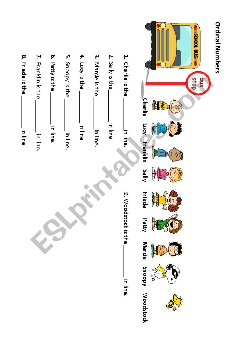 Ordinal Numbers worksheet