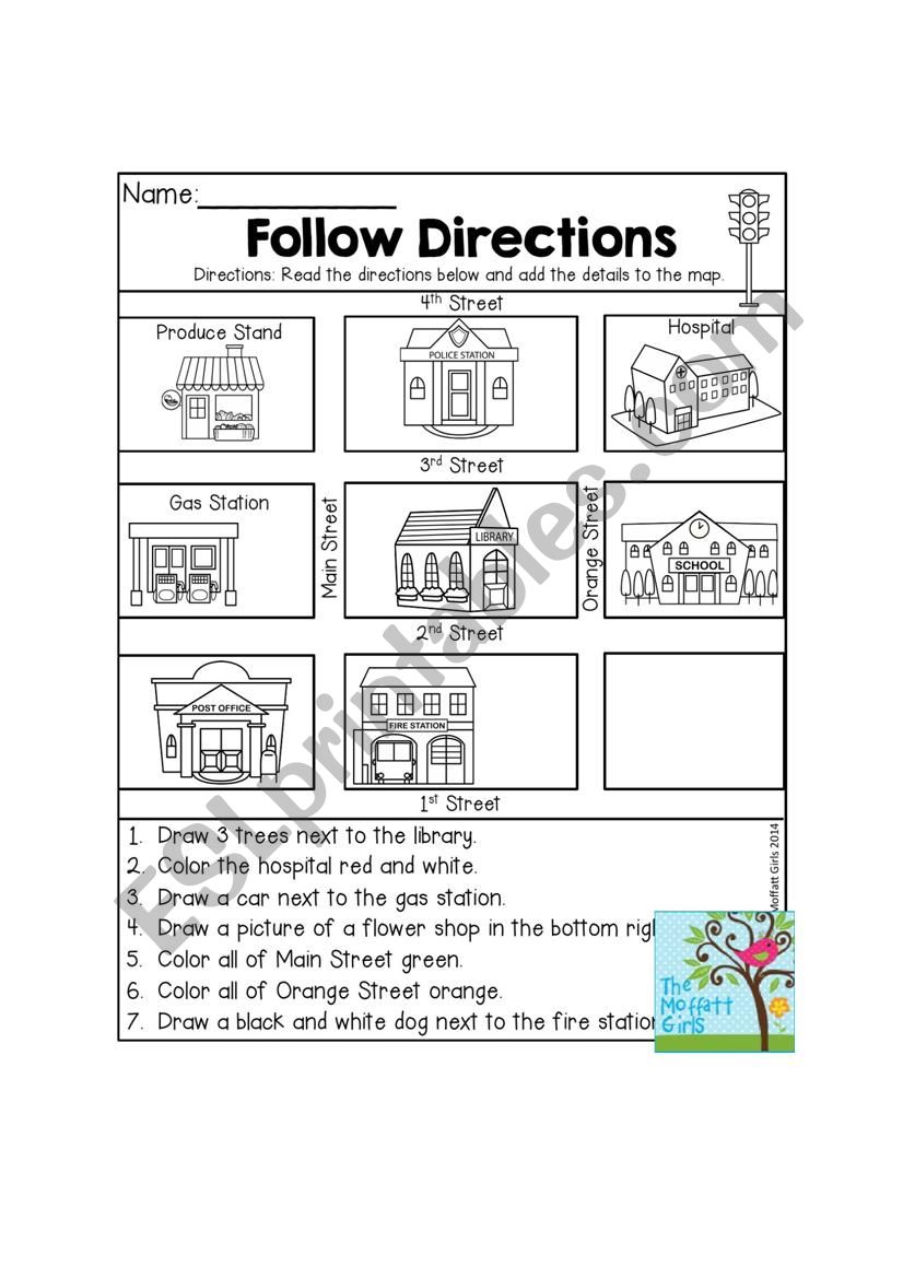 giving directions worksheet