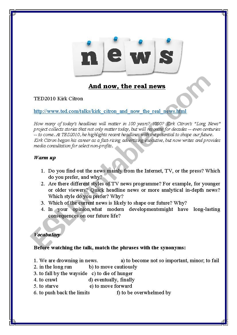 NEWS (TED video) worksheet