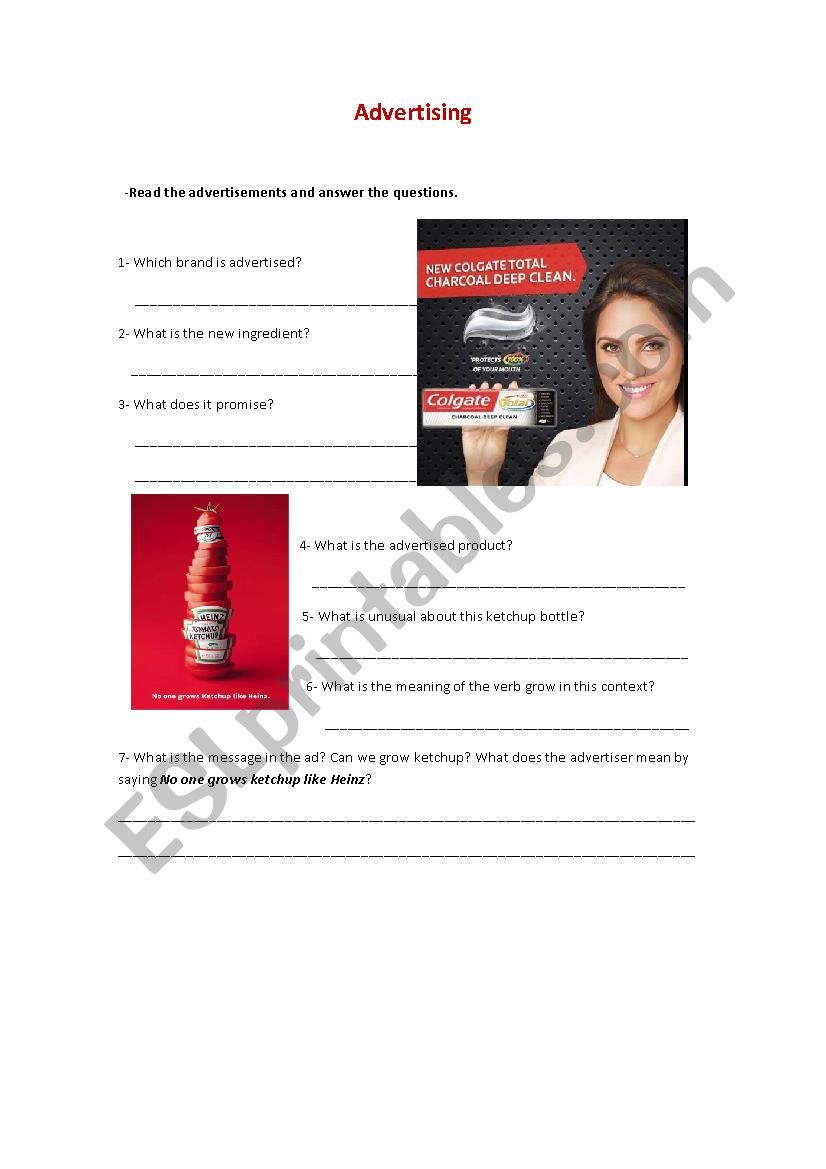 Advertising worksheet