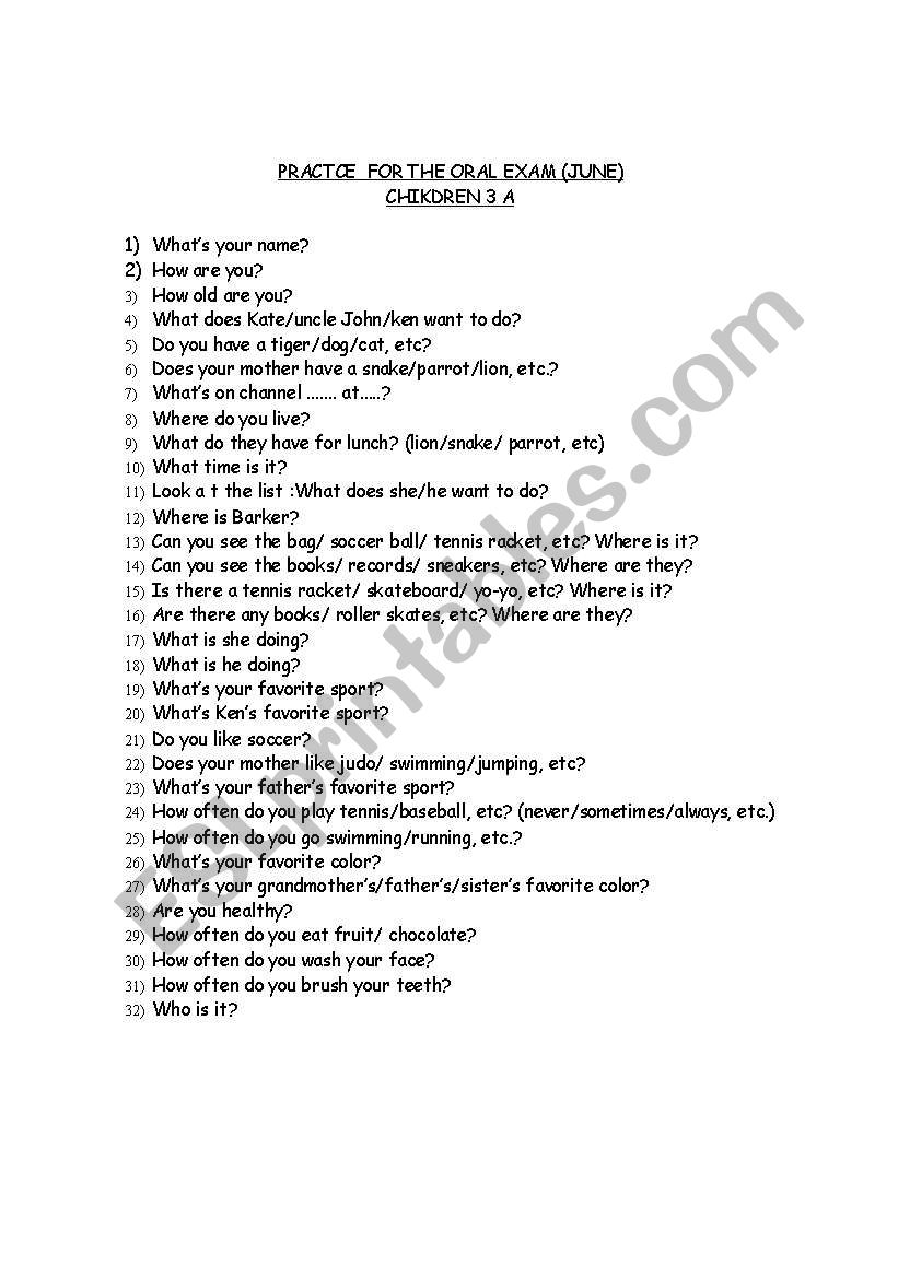 Questions worksheet