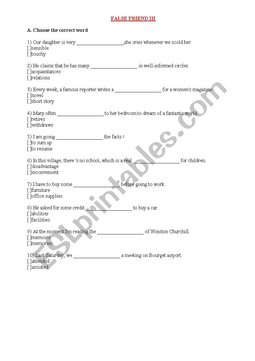 FALSE FRIEND 3  worksheet