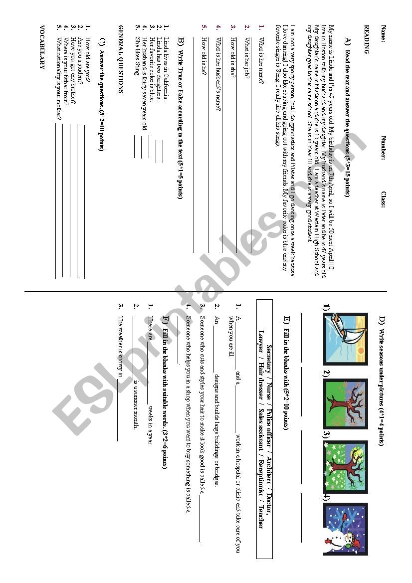evaluation test worksheet