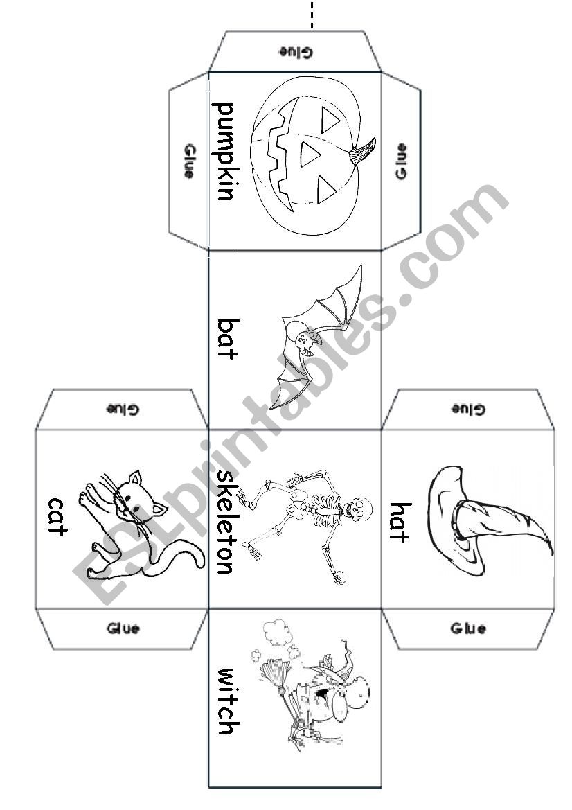 Halloween vocabulary dice worksheet