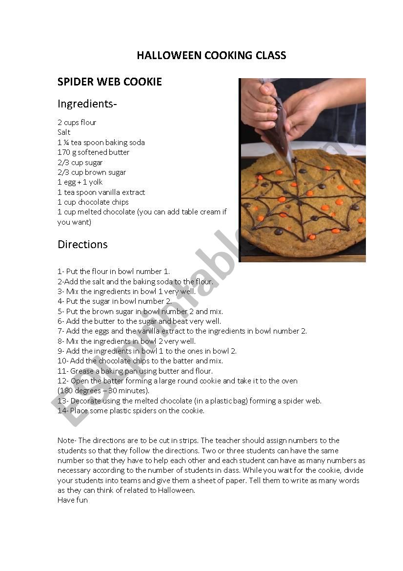 Halloween cooking class worksheet