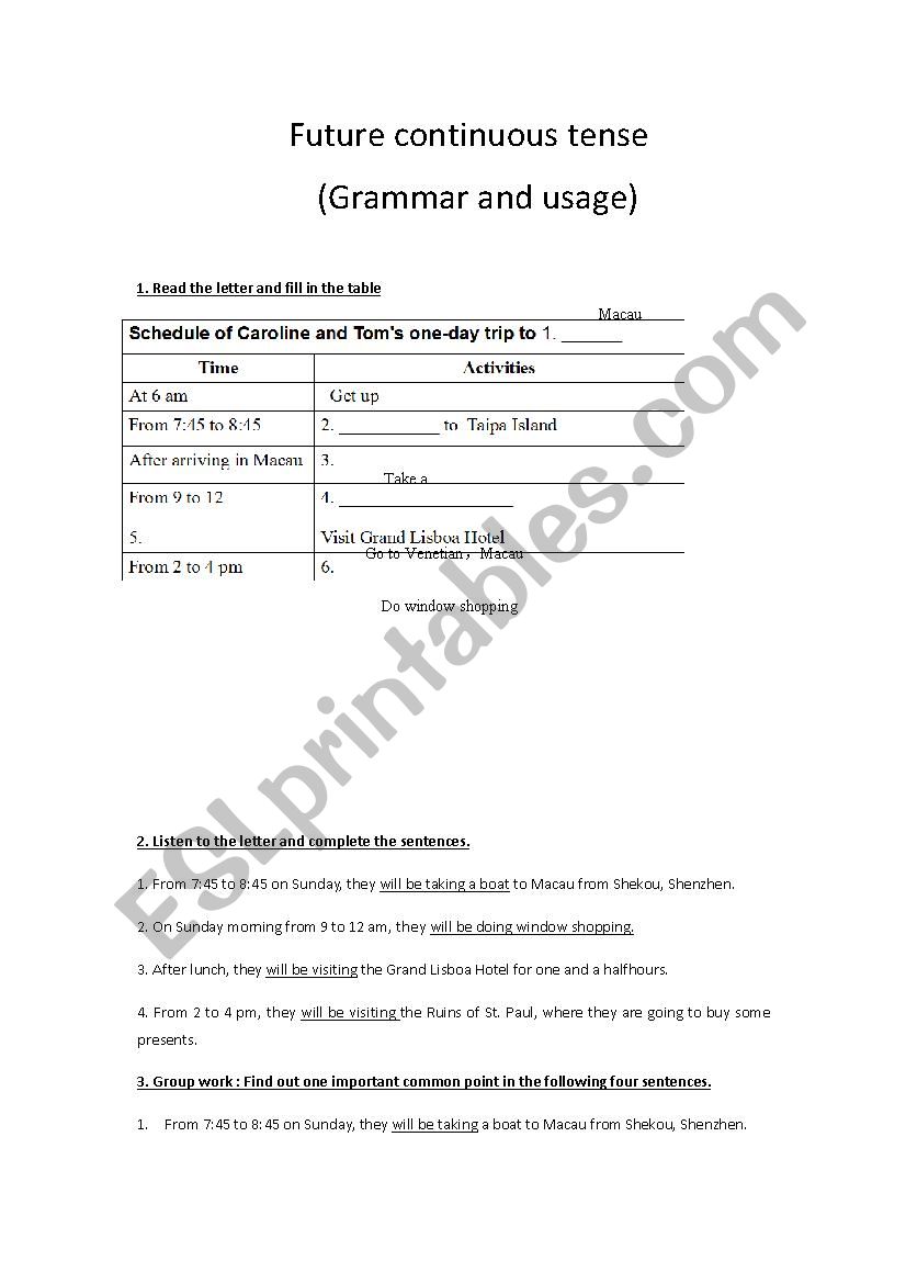 future continuous tense worksheet