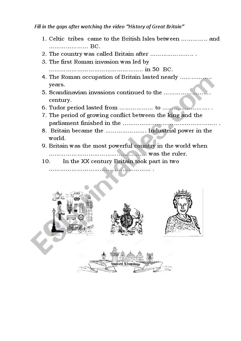 History of England worksheet